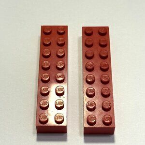 Vintage 1980's Lego Parts - Red 2x8 - 2 Pieces (LGP-14)
